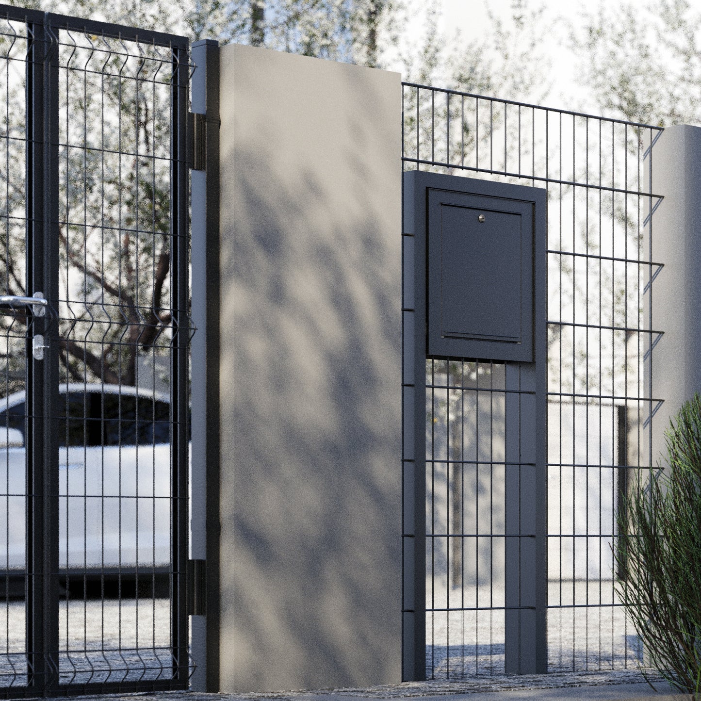 Stand Gate Keeper by Bravios - Modern passthrough black mailbox