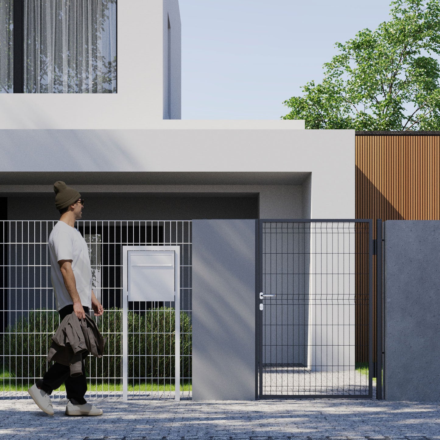 Stand Gate Keeper by Bravios - Modern passthrough black mailbox