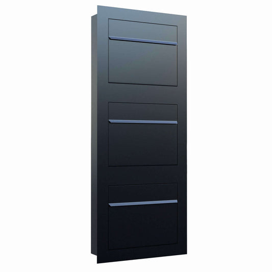 SORA 3 - Contemporary built-in mailbox in black, anthracite and stainless steel
