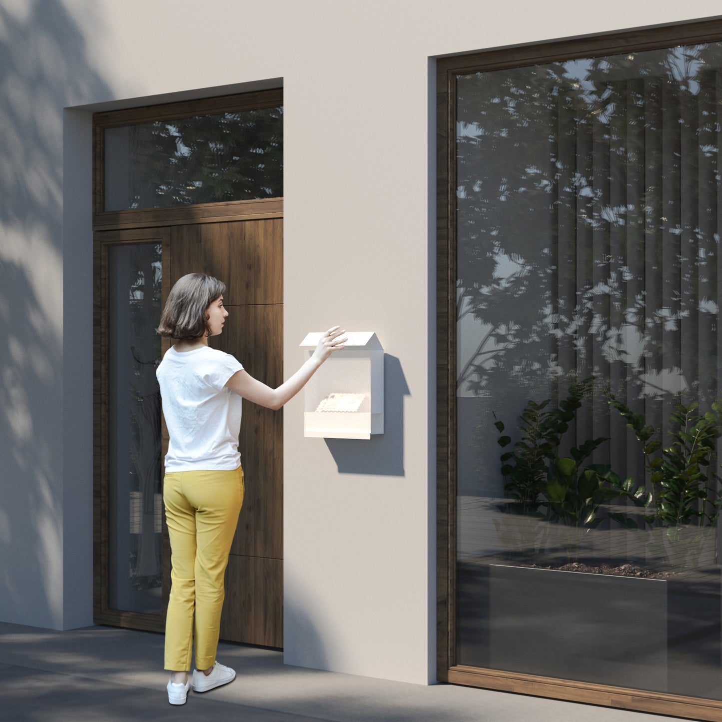 MANHATTAN by Bravios - Wall-mounted white mailbox with translucent blue front panel