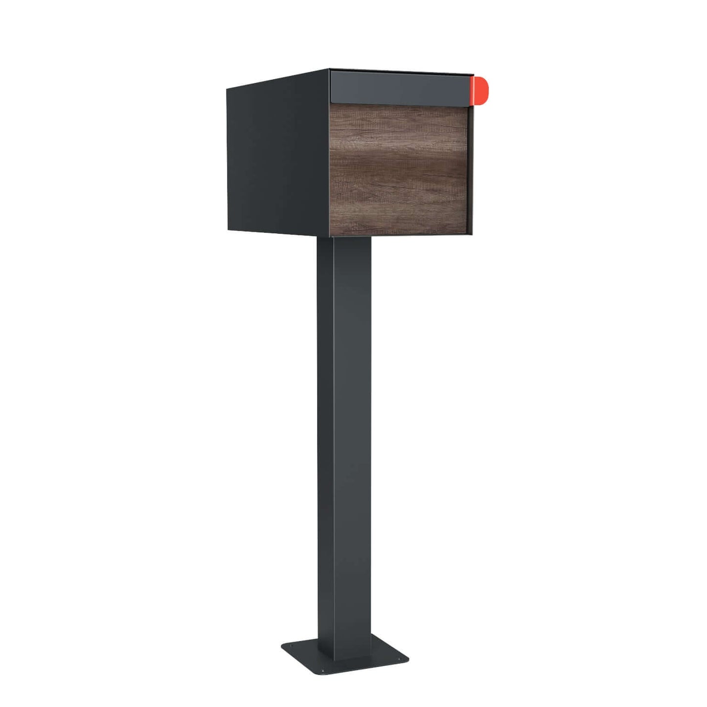 Town Square by Bravios - Large Capacity Mailbox with Post - Anthracite with Marshland Oak Wood Panel