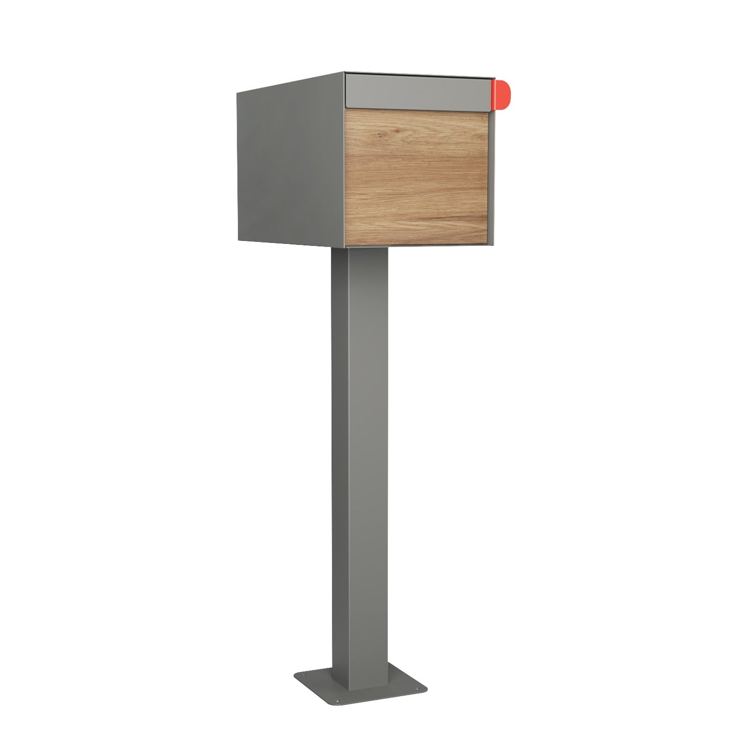 Town Square by Bravios - Large Capacity Mailbox with Post - Gray with Voyager Wood Panel