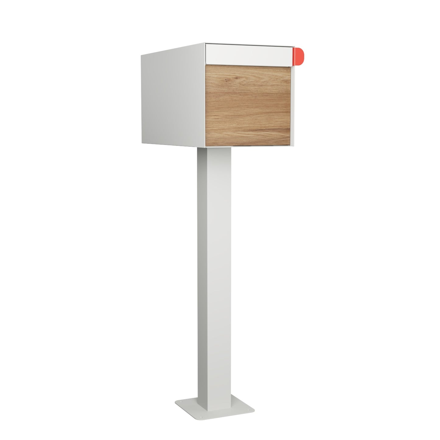 Town Square by Bravios - Large Capacity Mailbox with Post - White with Voyager Wood Panel