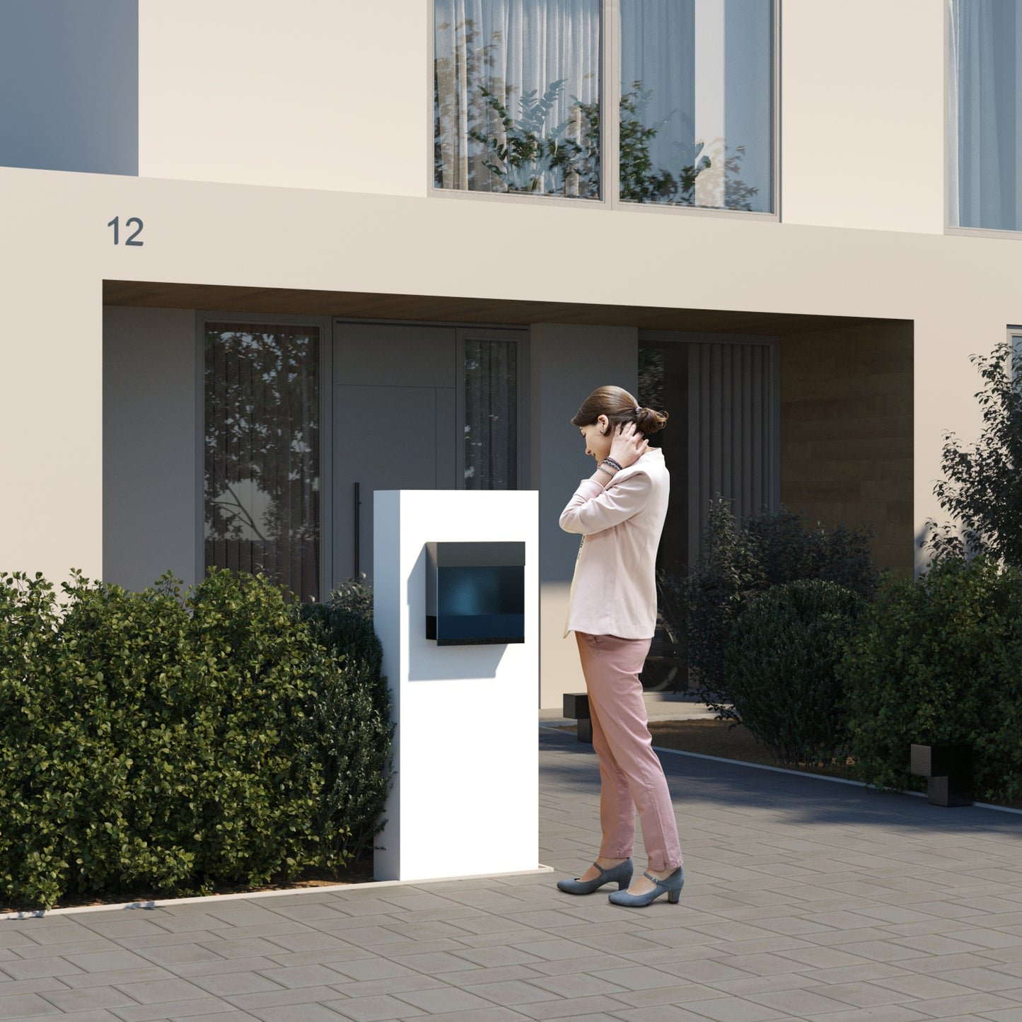 MANHATTAN by Bravios - Wall-mounted stainless steel mailbox with translucent blue front panel