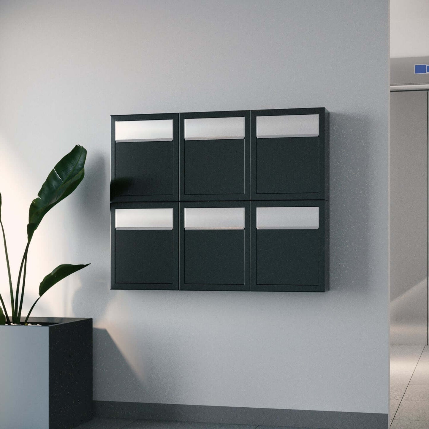BASE by Bravios - Modern wall-mounted black mailbox with stainless steel flap