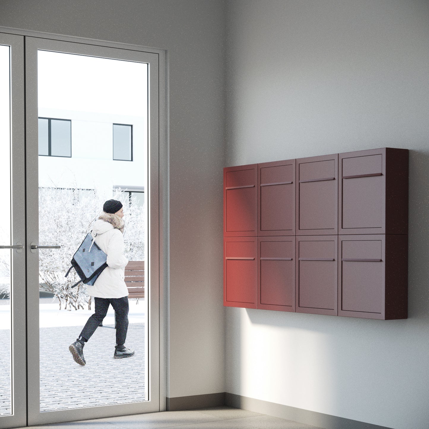 BASE by Bravios - Modern wall-mounted red mailbox