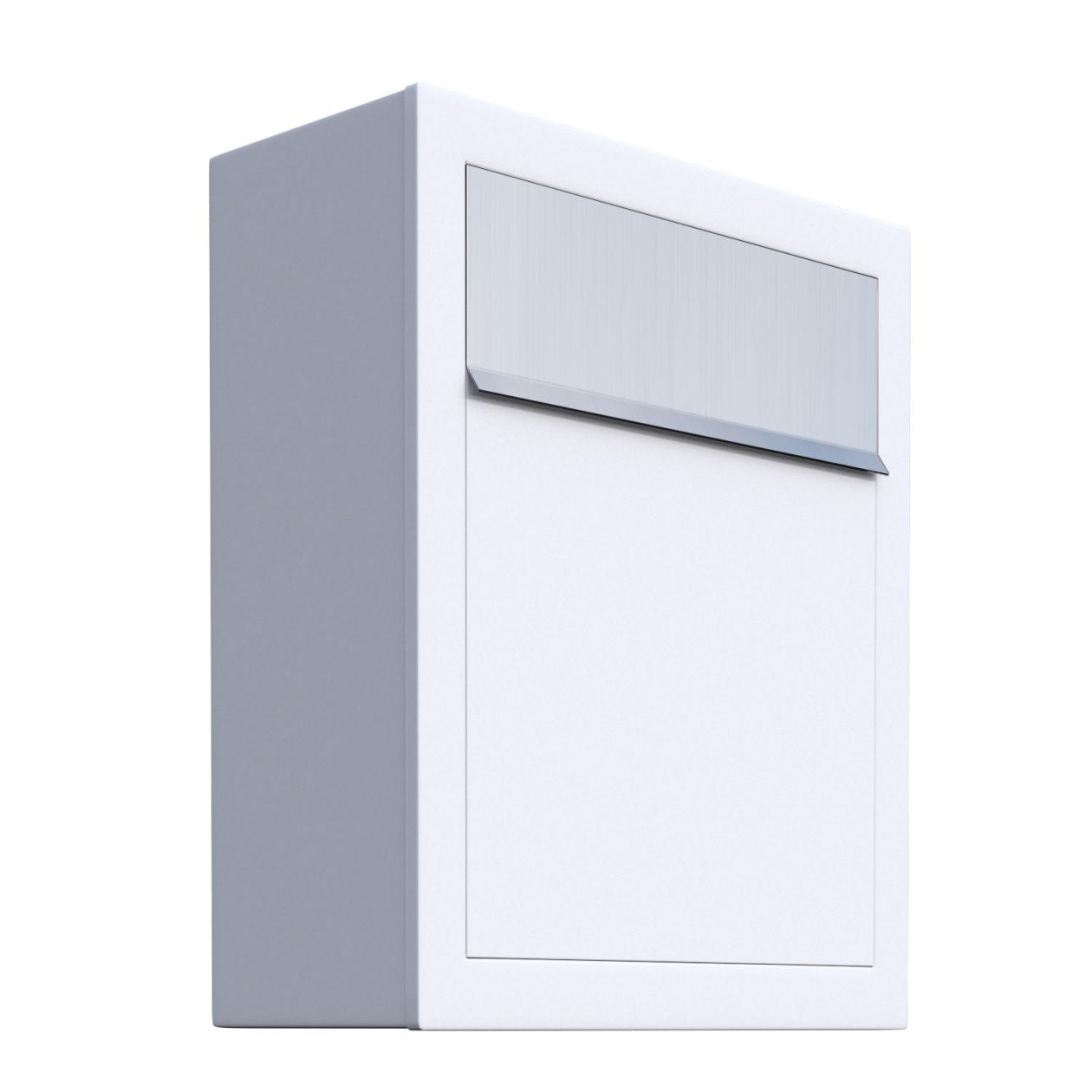 BASE by Bravios - Modern wall-mounted white mailbox with stainless steel flap
