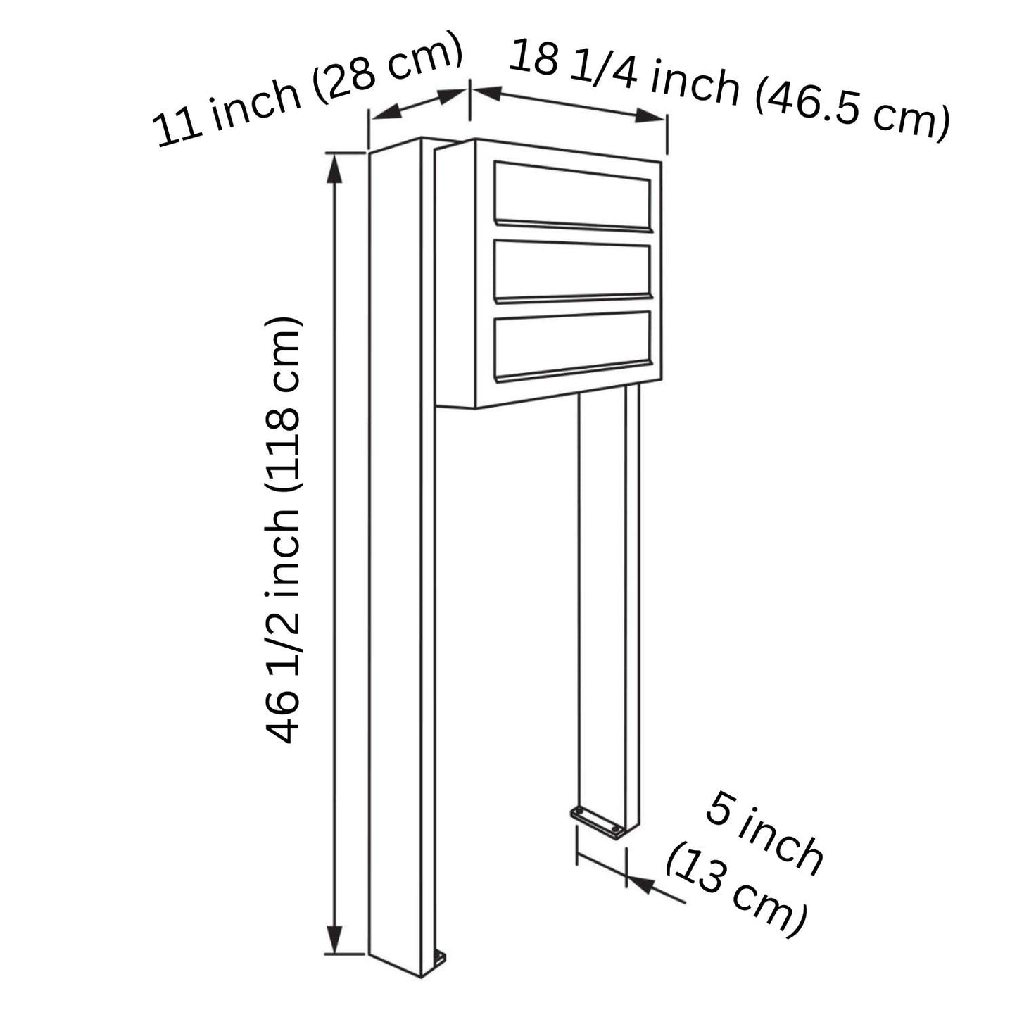 STAND CUBE 3 by Bravios - Modern post-mounted 3-unit black mailbox
