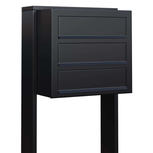 STAND CUBE 3 by Bravios - Modern post-mounted 3-unit black mailbox