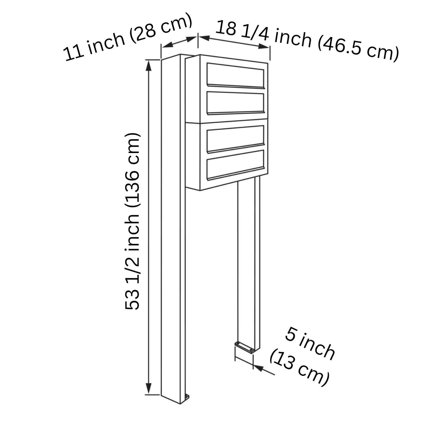 STAND CUBE 4 by Bravios - Modern post-mounted 4-unit black mailbox