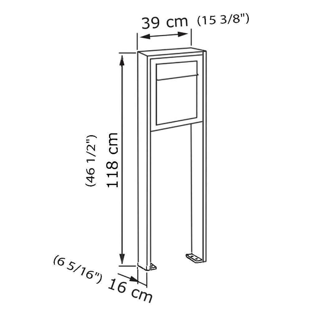 STAND BASE by Bravios - Modern post-mounted black mailbox with stainless steel flap
