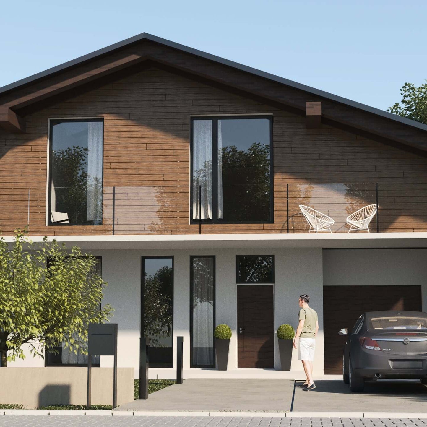 STAND BASE by Bravios - Modern post-mounted black mailbox with stainless steel flap