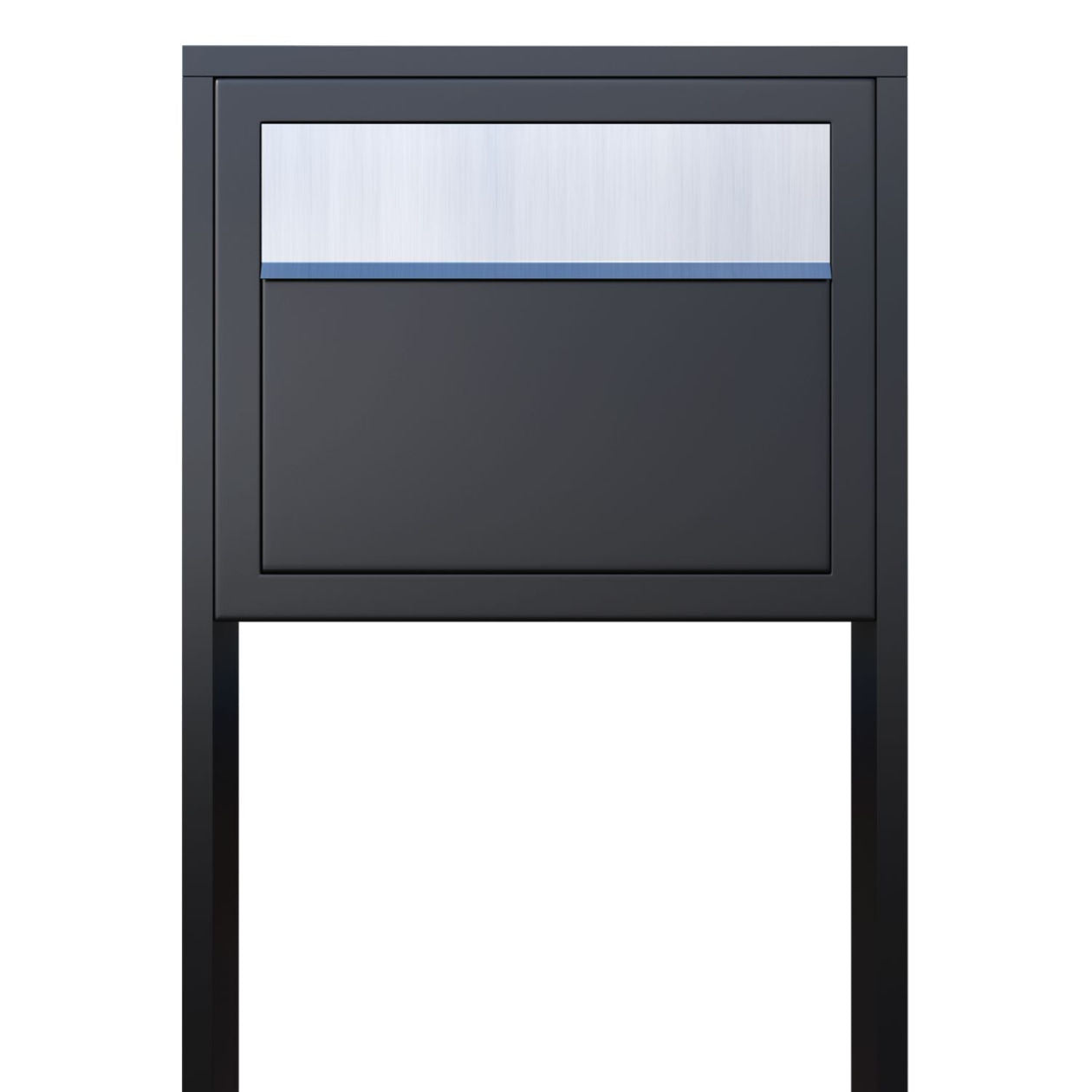 STAND ELEGANCE by Bravios - Modern post-mounted black mailbox with stainless steel flap