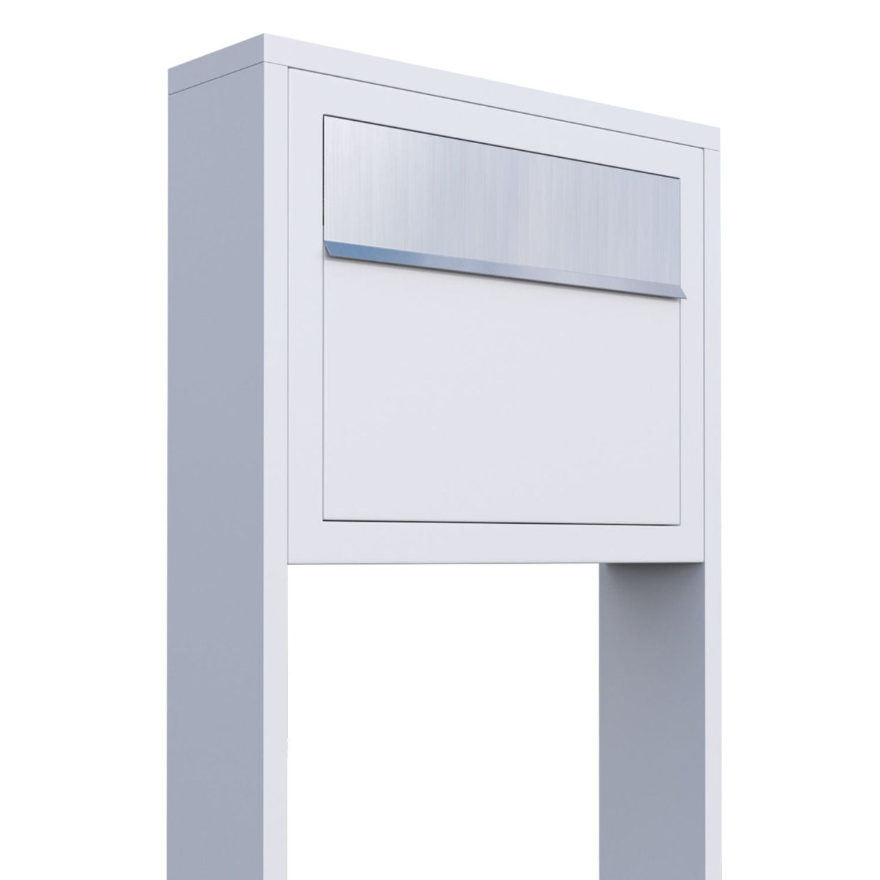 STAND ELEGANCE by Bravios - Modern post-mounted white mailbox with stainless steel flap