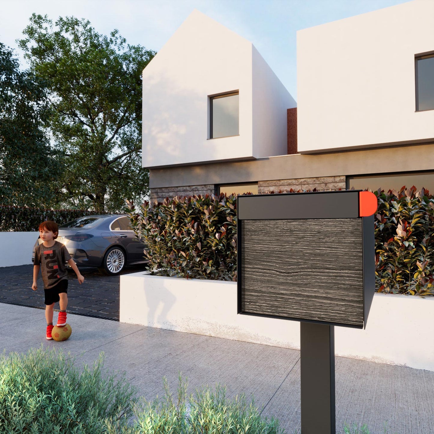 Town Square by Bravios - Large Capacity Mailbox with Post - Anthracite with Jazz Panel