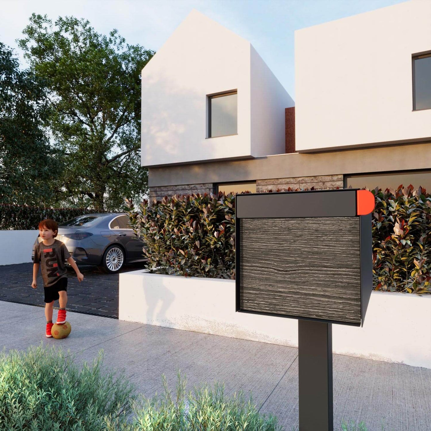 Town Square by Bravios - Large Capacity Mailbox with Post - Anthracite with Jazz Panel