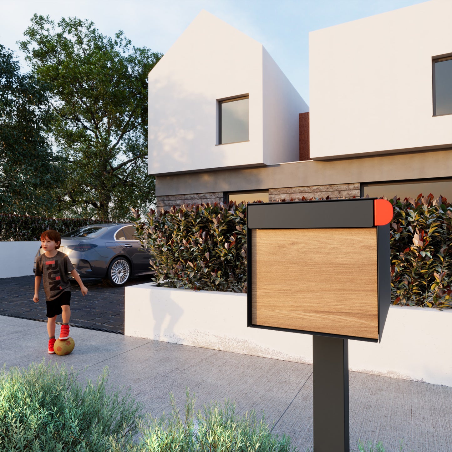 Town Square Mailbox by Bravios - Large Capacity Mailbox (Without Post) - Anthracite with Voyager Wood Panel