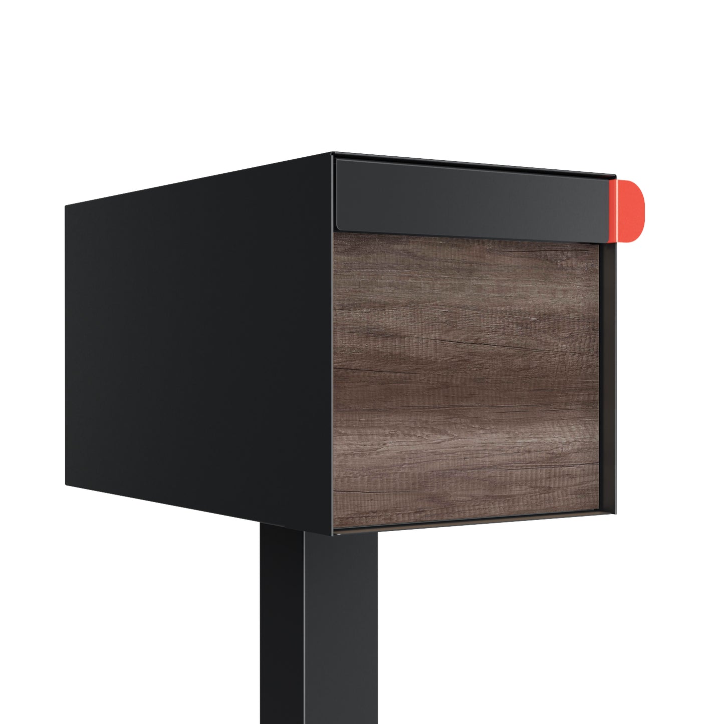 Town Square by Bravios - Large Capacity Mailbox with Post - Black with Marshland Oak Wood Panel