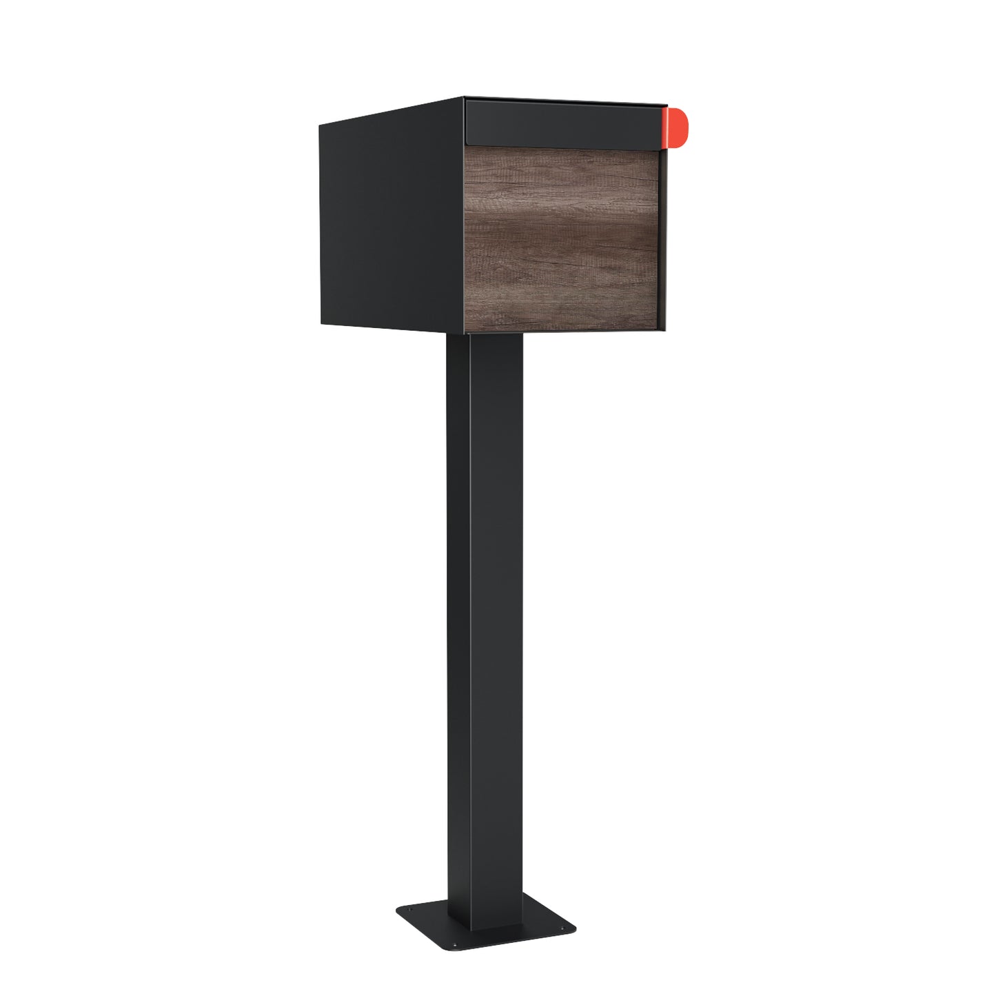 Town Square by Bravios - Large Capacity Mailbox with Post - Black with Marshland Oak Wood Panel