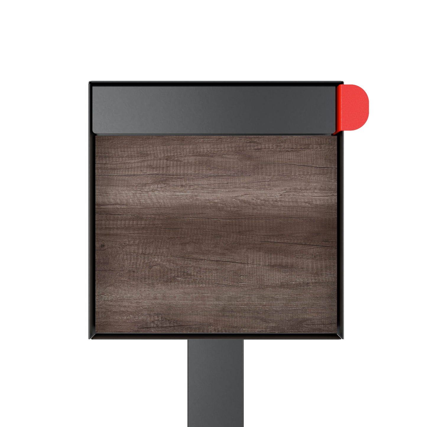 Town Square by Bravios - Large Capacity Mailbox with Post - Black with Marshland Oak Wood Panel