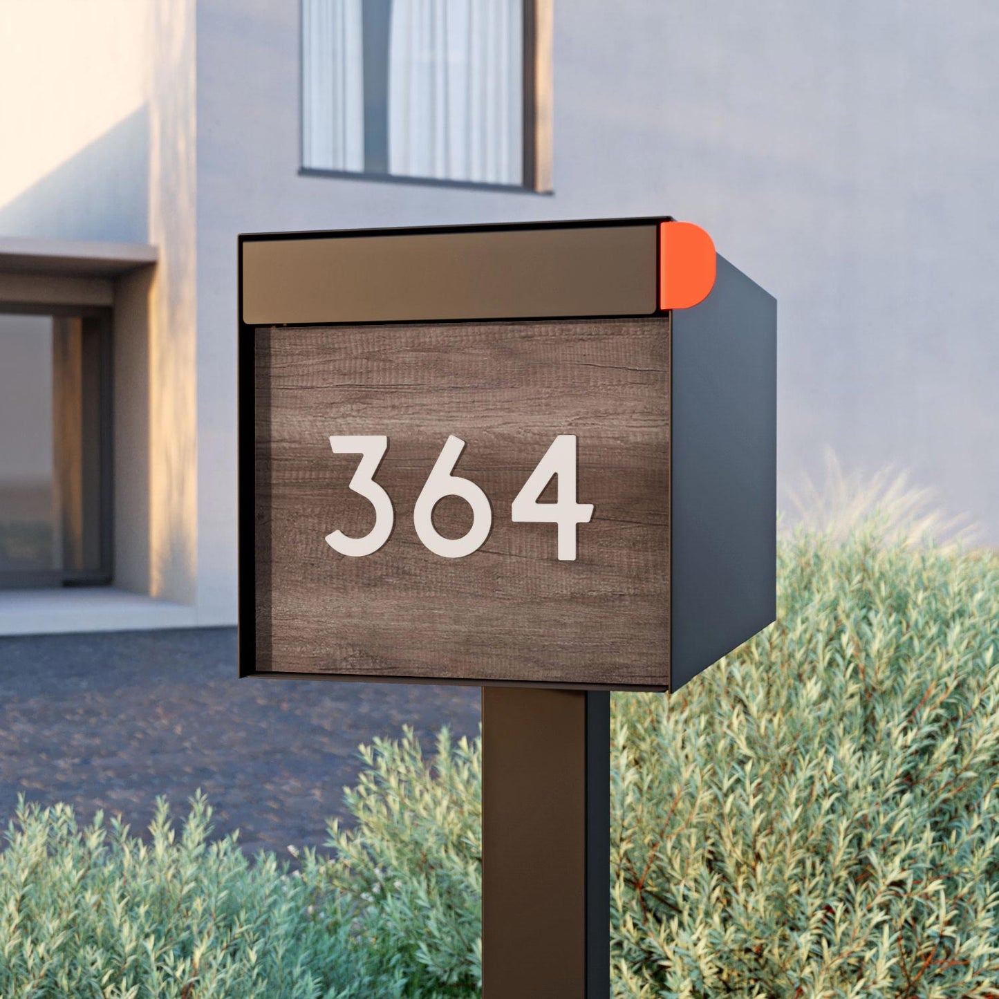 Town Square Mailbox by Bravios - Large Capacity Mailbox (Without Post) - Black with Marshland Oak Wood Panel