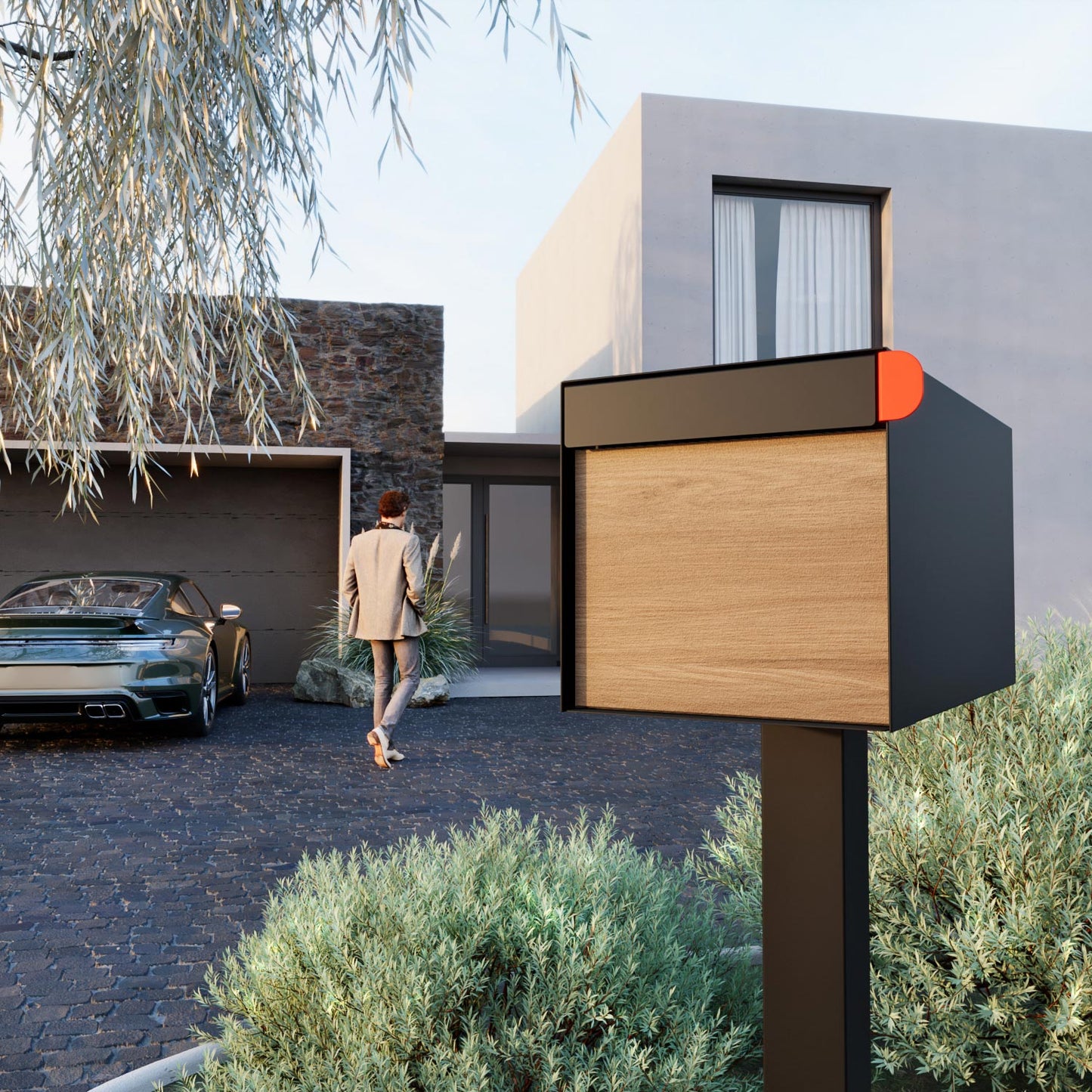 Town Square Mailbox by Bravios - Large Capacity Mailbox (Without Post) - Black with Voyager Wood Panel