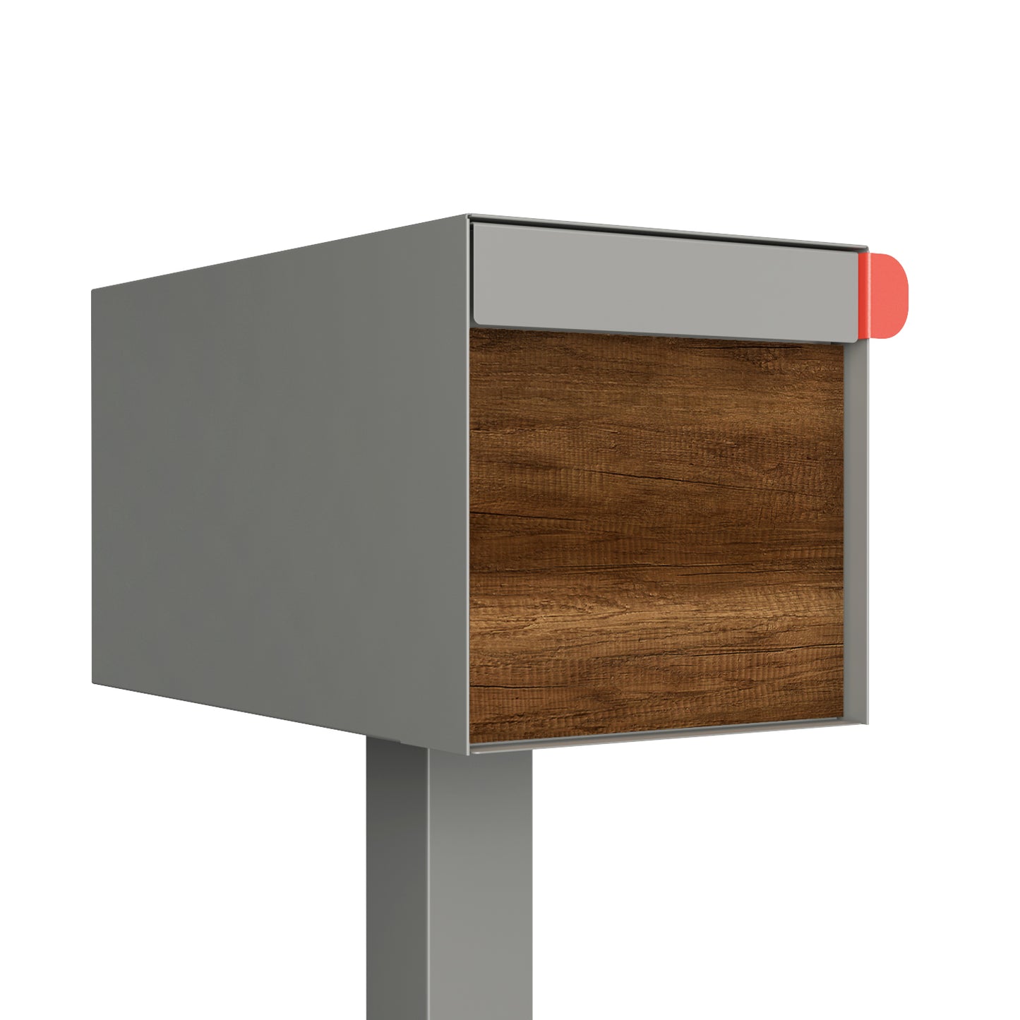 Town Square by Bravios - Large Capacity Mailbox with Post - Gray with Barrique Oak Wood Panel
