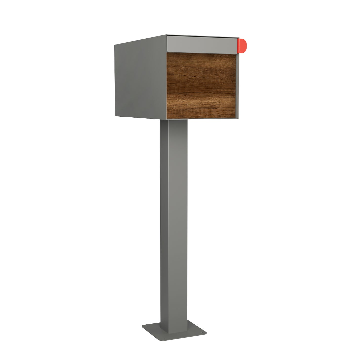 Town Square by Bravios - Large Capacity Mailbox with Post - Gray with Barrique Oak Wood Panel