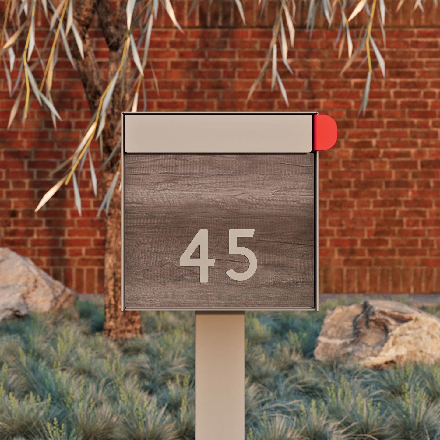 Town Square Mailbox by Bravios - Large Capacity Mailbox (Without Post) - Gray with Marshland Oak Wood Panel