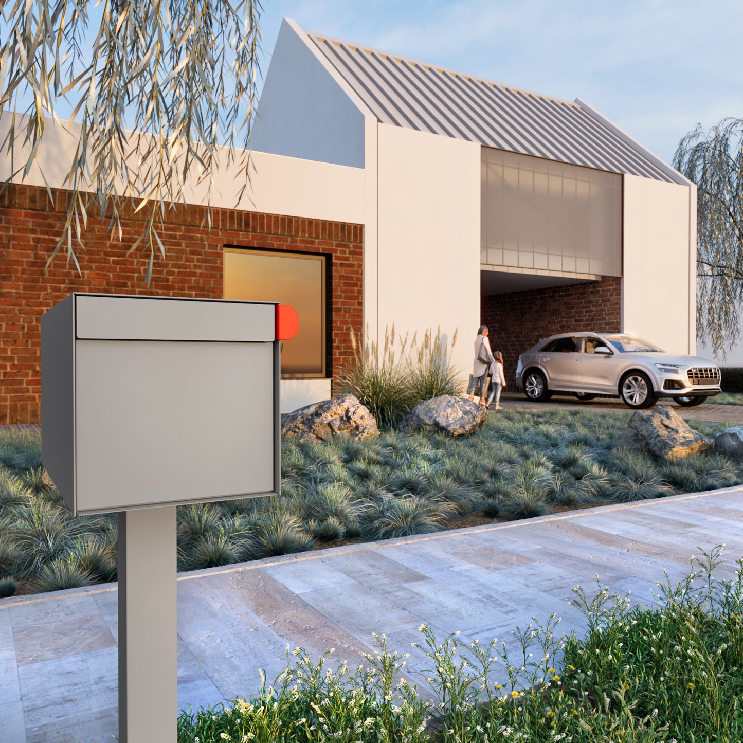 TOWN SQUARE Mailbox by Bravios - Large capacity mailbox with post - Gray