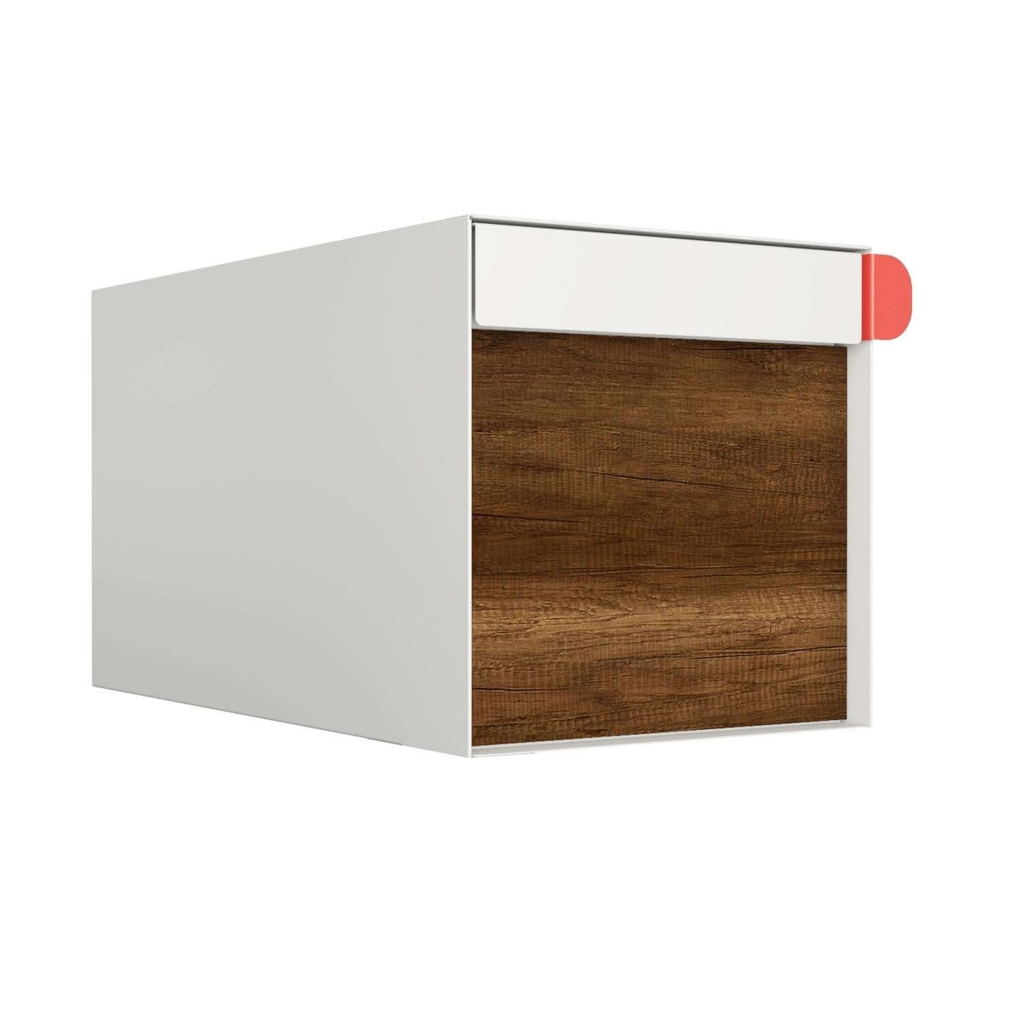 Town Square Mailbox by Bravios - Large Capacity Mailbox (Without Post) - White with Barrique Oak Wood Panel
