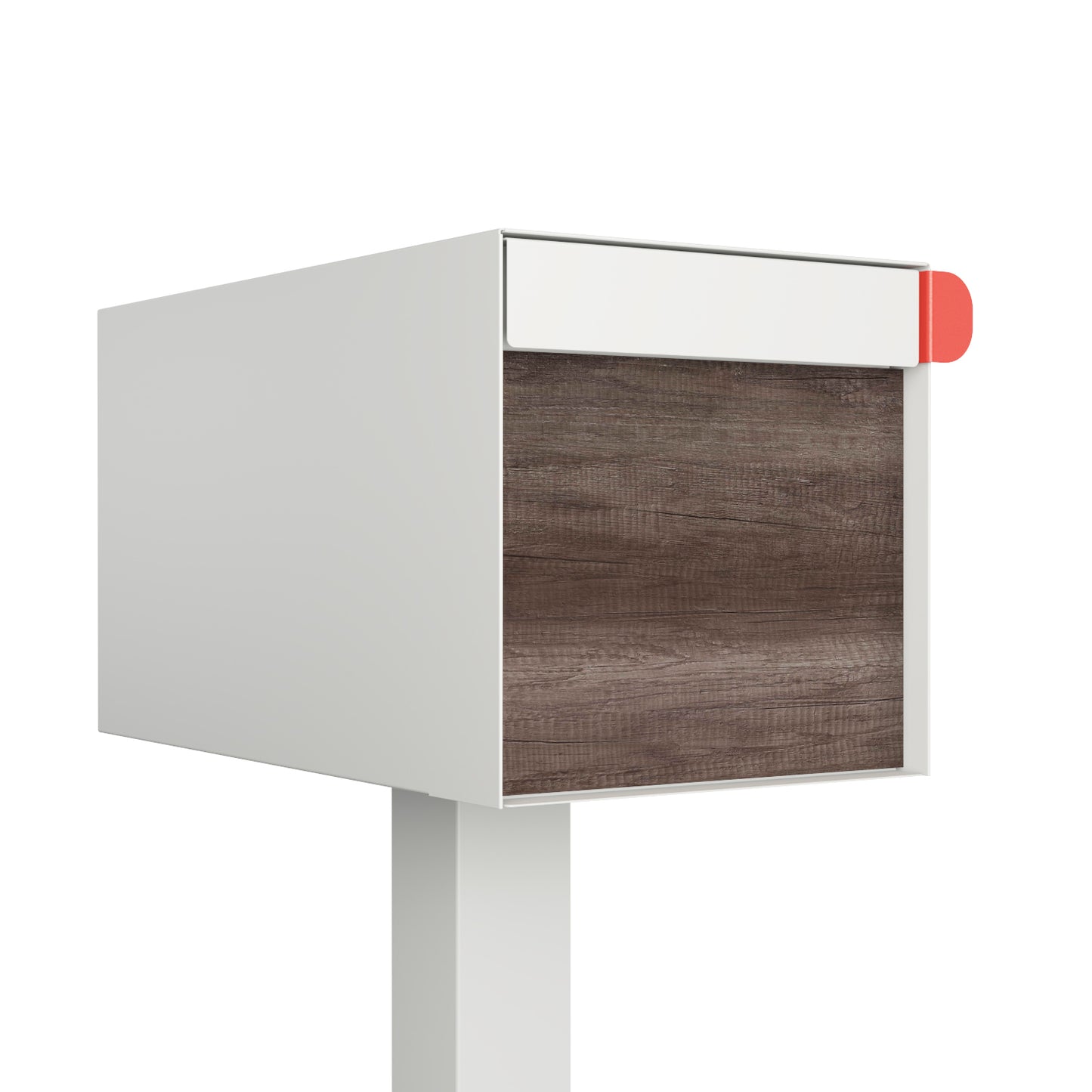 Town Square by Bravios - Large Capacity Mailbox with Post - White with Marshland Oak Wood Panel
