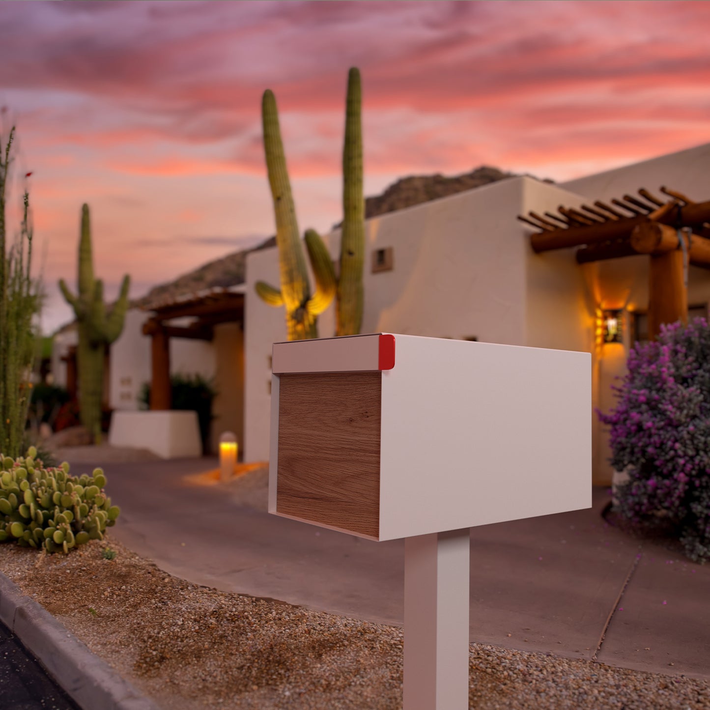 Town Square Mailbox by Bravios - Large Capacity Mailbox (Without Post) - White with Voyager Wood Panel