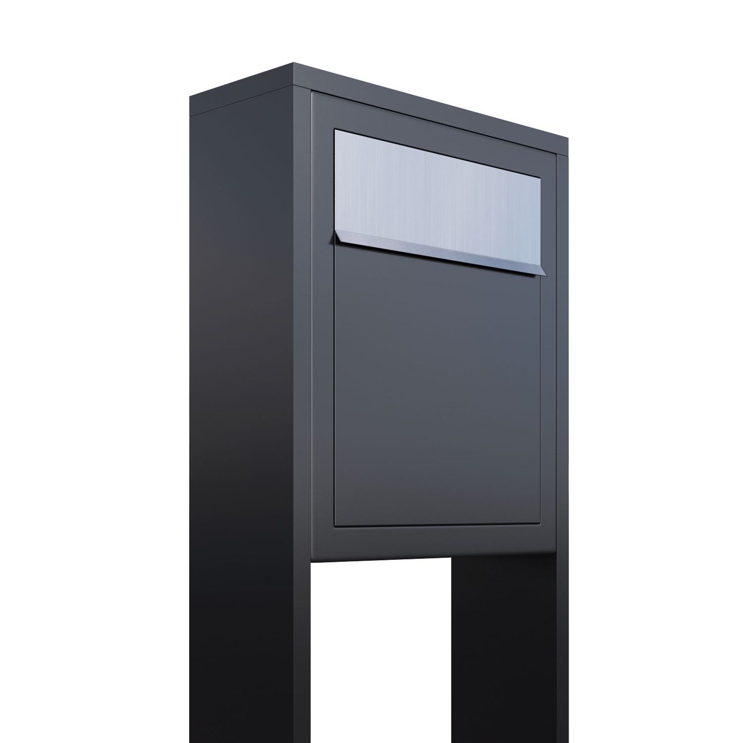 STAND BASE by Bravios - Modern post-mounted anthracite mailbox with stainless steel flap