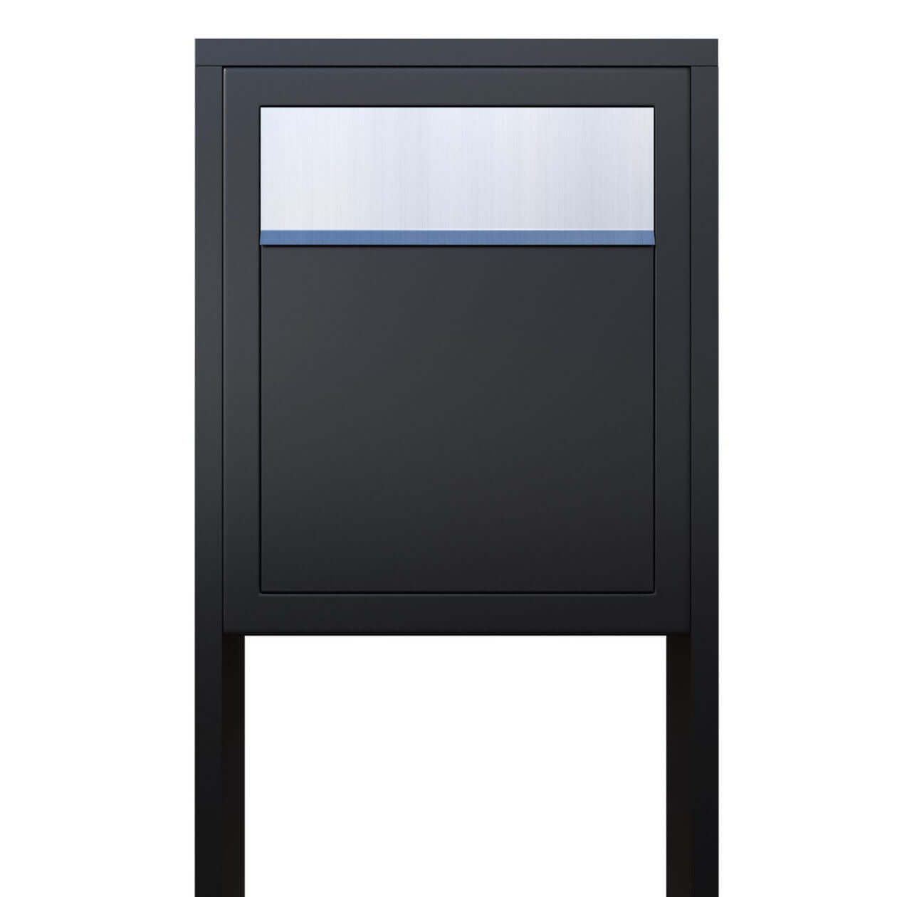 STAND BASE by Bravios - Modern post-mounted black mailbox with stainless steel flap