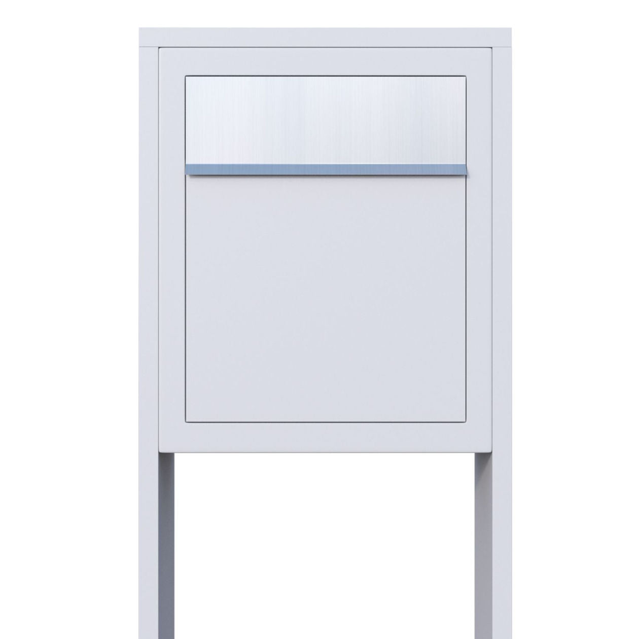 STAND BASE by Bravios - Modern post-mounted white mailbox with stainless steel flap