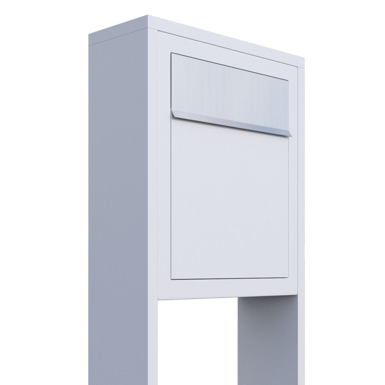STAND BASE by Bravios - Modern post-mounted white mailbox with stainless steel flap