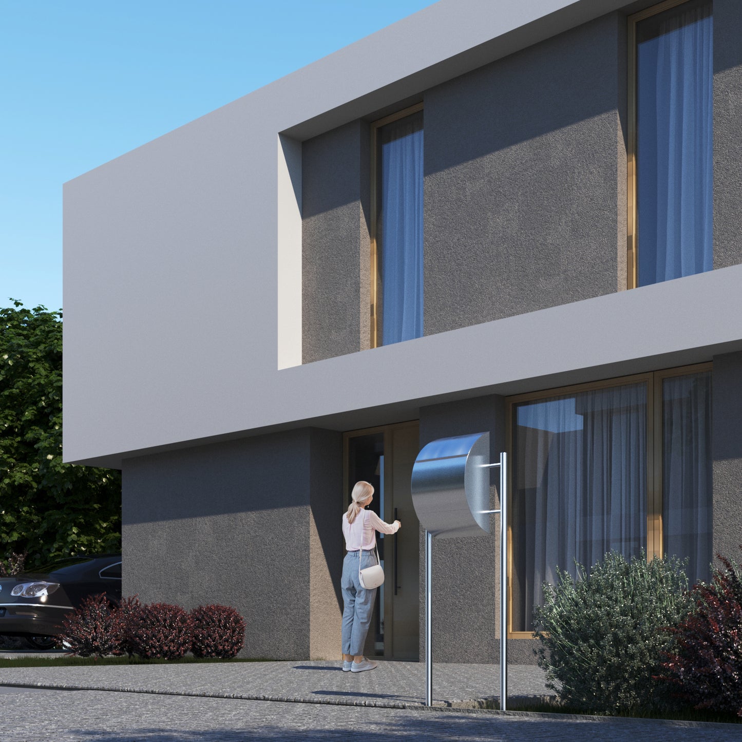 STAND JUMBO by Bravios - Modern post-mounted stainless steel mailbox