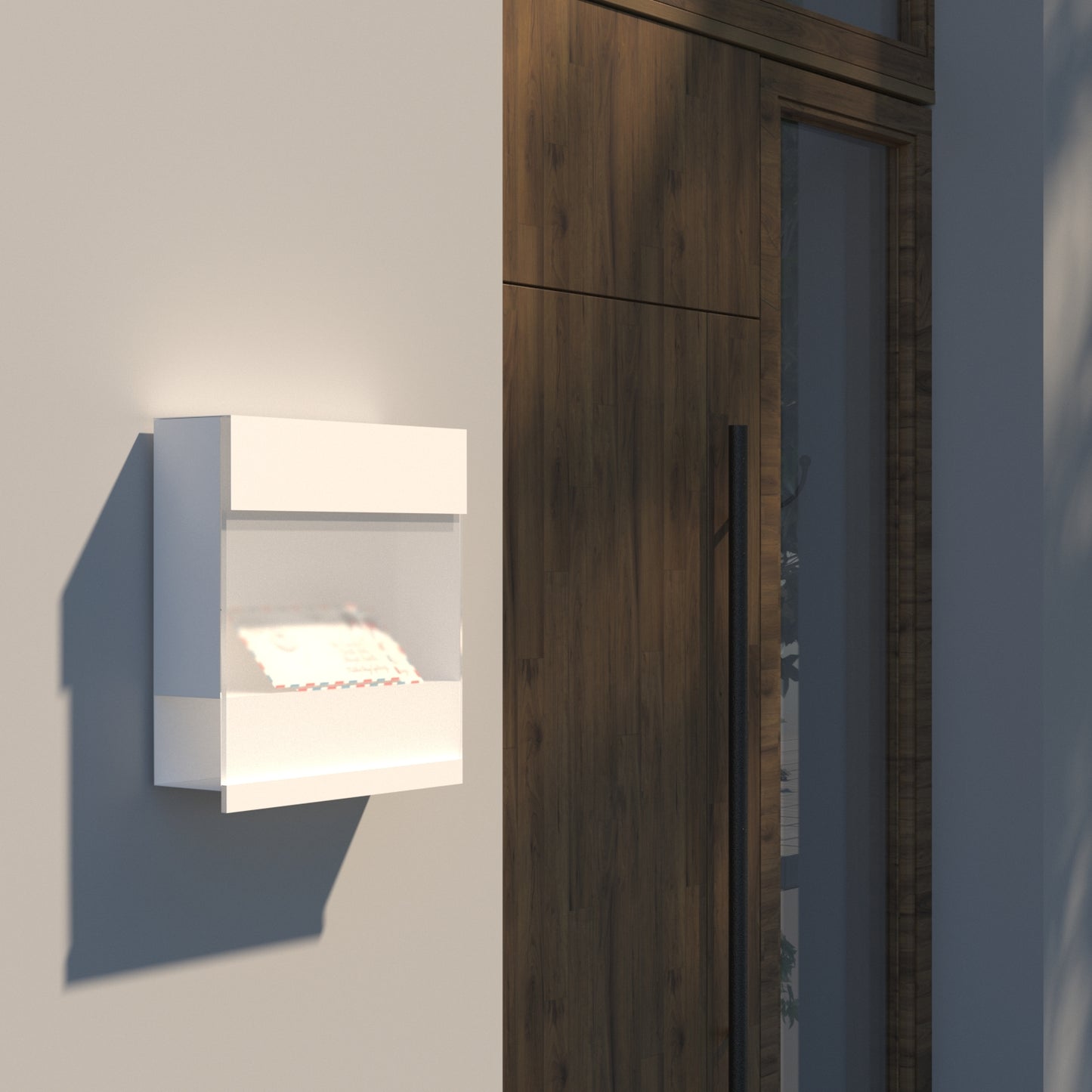 MANHATTAN by Bravios - Wall-mounted white mailbox with translucent blue front panel