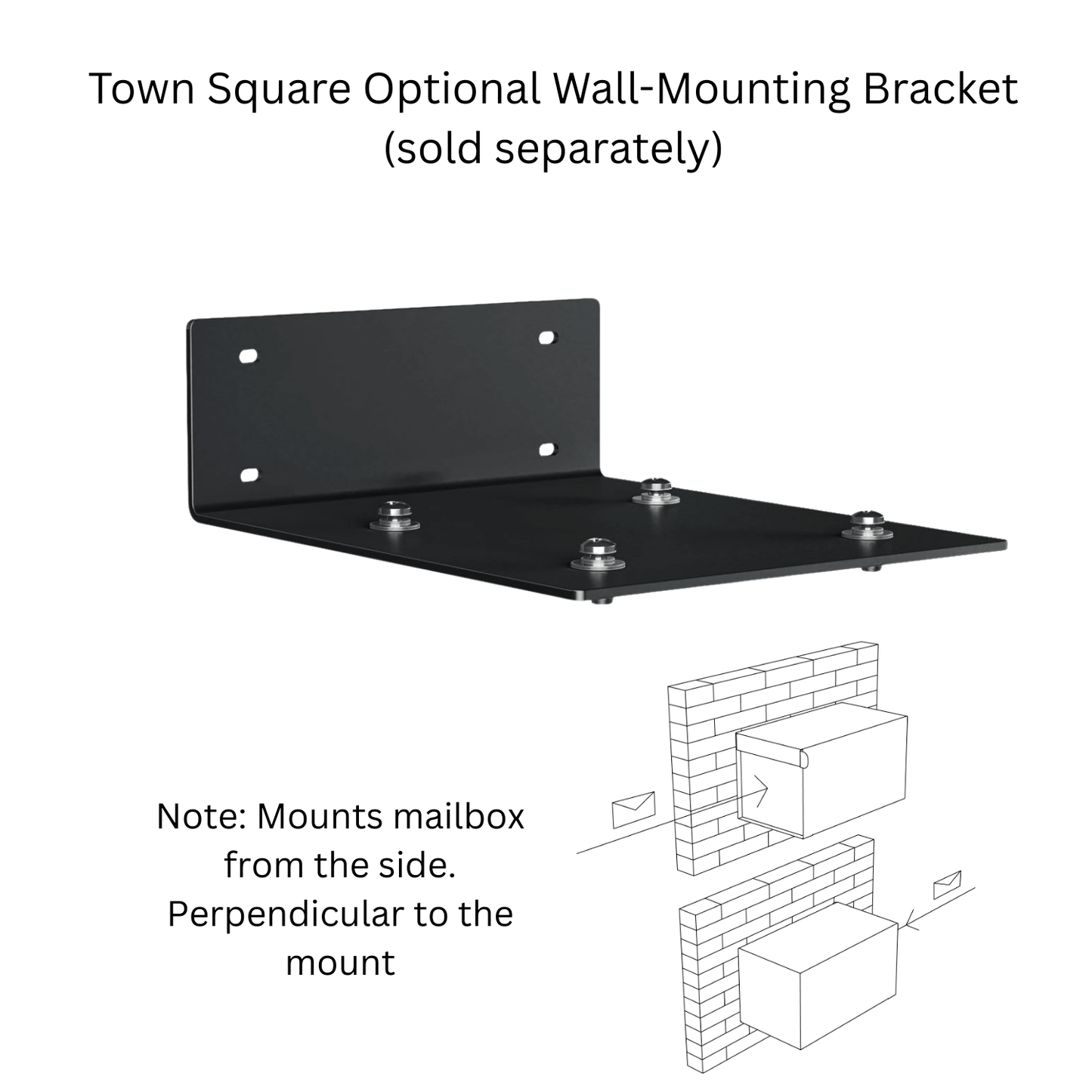 Town Square optional wall-mounting bracket for residential mailbox, showcasing side mount design and installation details.