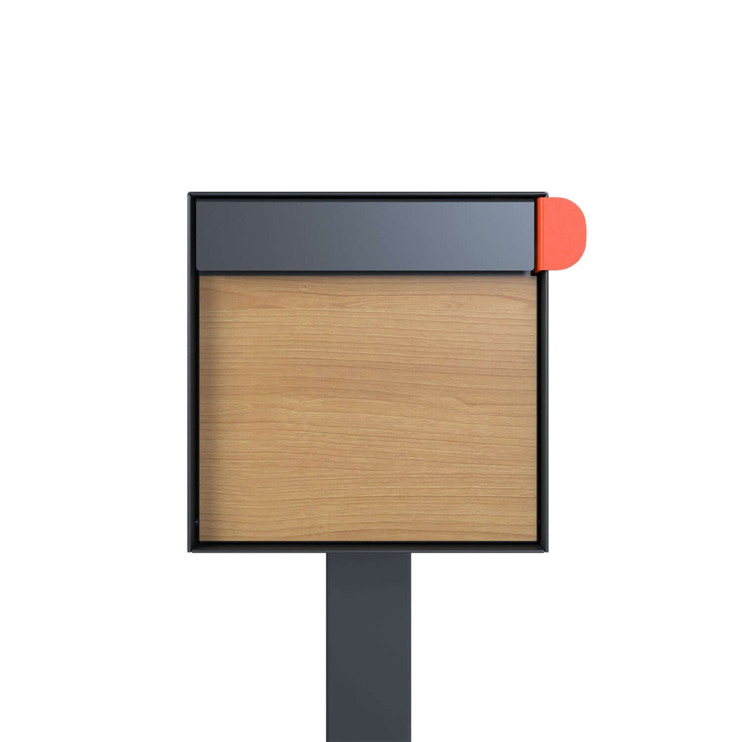 Post mount mailbox TOWN SQUARE in Anthracite with wood panel design, featuring a modern, stylish curbside look.