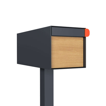 Post mount mailbox TOWN SQUARE in Anthracite with Wood Panel by Bravios, modern design, durable materials.