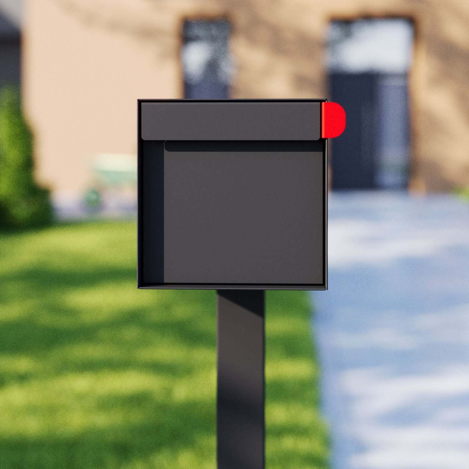 Post mount mailbox TOWN SQUARE in black with modern design - the perfect residential mailbox