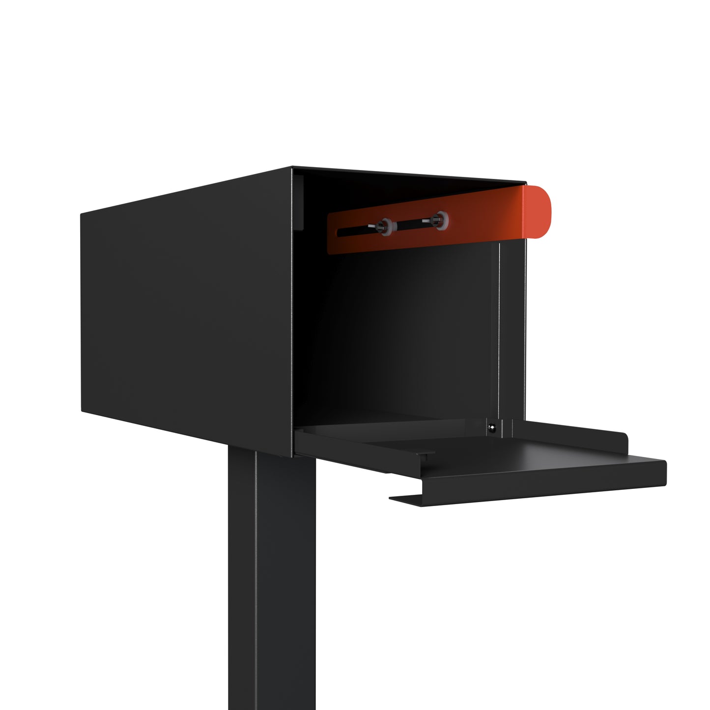 Post mount mailbox TOWN SQUARE in Anthracite Gray design with a modern look, featuring an open drawer for mail access.