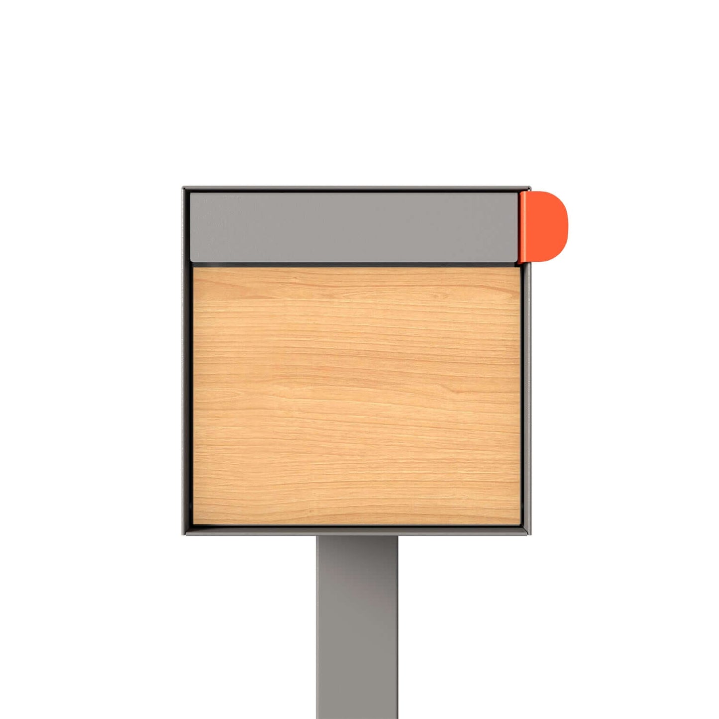 Post mount mailbox TOWN SQUARE in Gray with Wood Panel, modern design for curbside use.