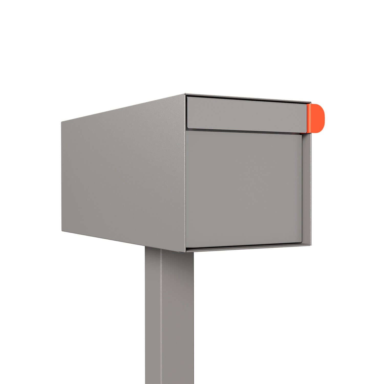 Post mount mailbox TOWN SQUARE in Gray with modern design and bright orange detail, ideal for curbside use.