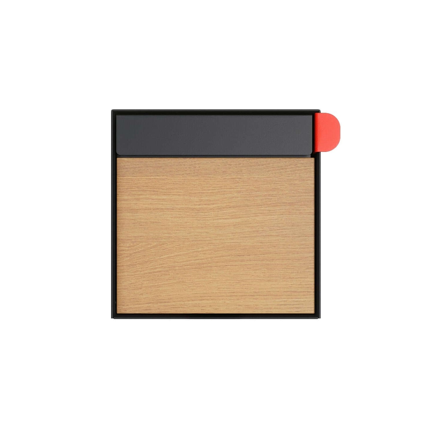 Residential mailbox TOWN SQUARE in black with wood flap, modern design, stylish curbside mailbox.