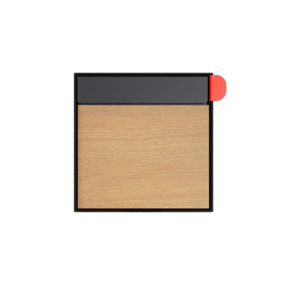 Residential mailbox TOWN SQUARE in black with wood flap, modern design, stylish curbside mailbox.