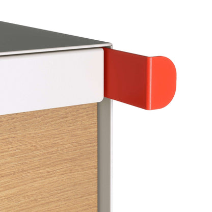 Residential mailbox TOWN SQUARE in white with wood flap has a extractable outgoing mail flag