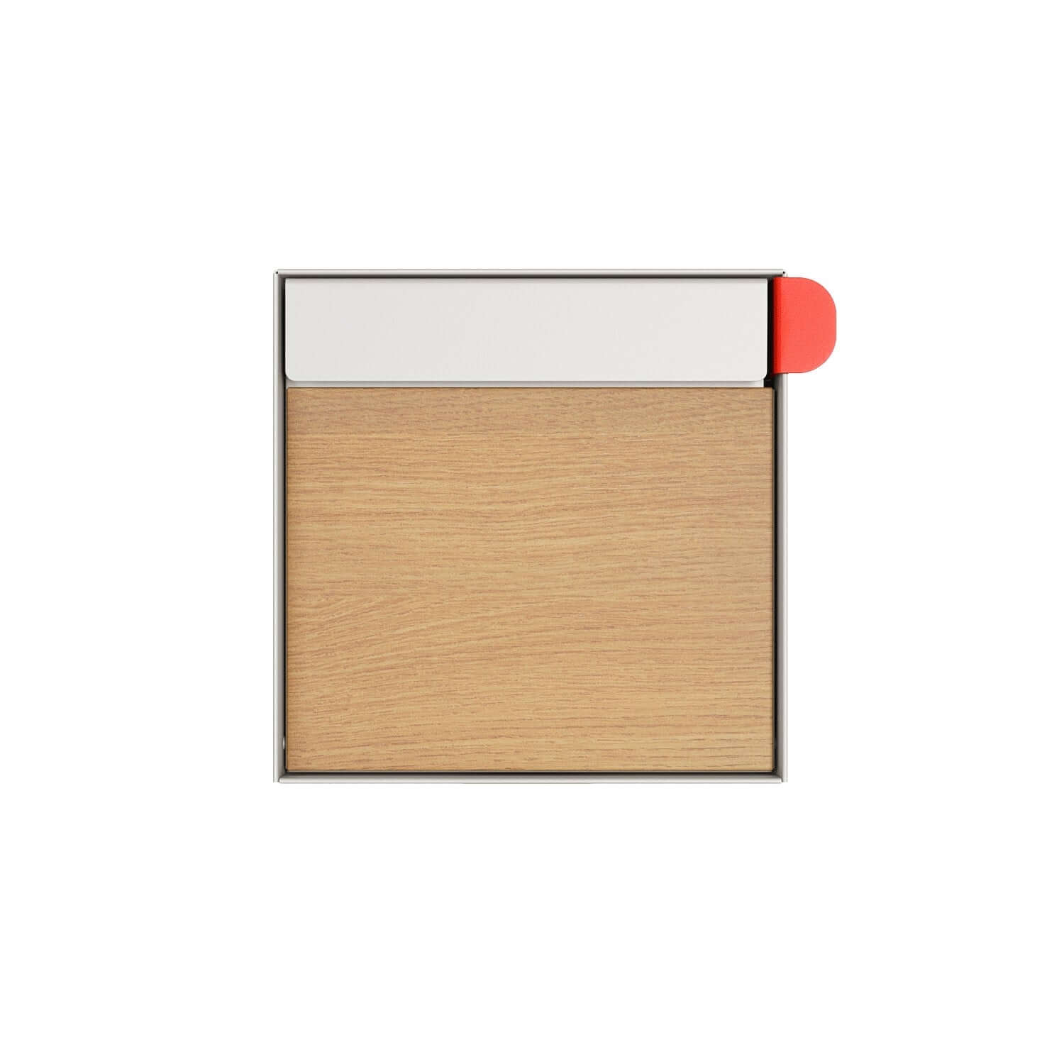 Residential mailbox TOWN SQUARE in white with wood flap, modern curbside mailbox design.